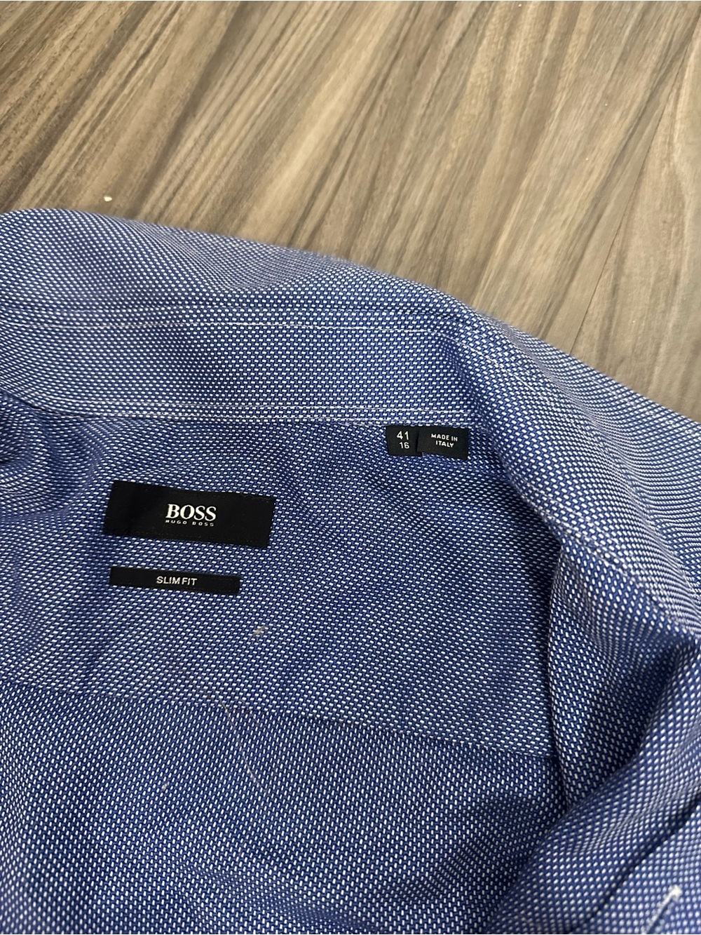 BOSS Men’s Blue Textured Long-Sleeve Dress Shirt - Picture 13 of 14